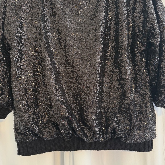 Zara Black Sequin Knit Sweater Women’s Medium 3/4 Sleeve Holiday Party Top - Picture 5 of 11
